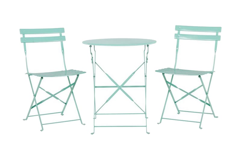 ALATRI Balkongbord 60 cm Mintgrön + 2 Utestolar - Utemöbler - Utegrupp - Caféset