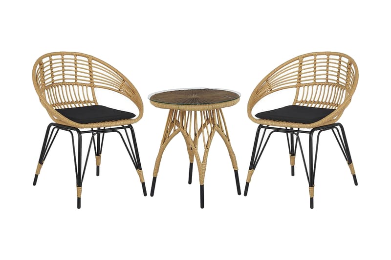 Balkongset av bord och 2 stolar rotting PELLARO - Trä/natur - Caféset - Balkonggrupper
