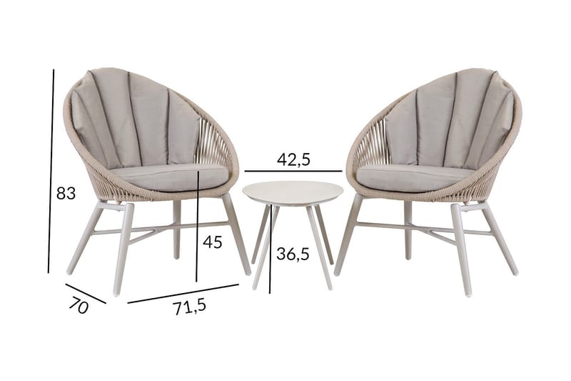 Balkongset SHELLY bord och 2 stolar grå/beige - Caféset - Balkonggrupper