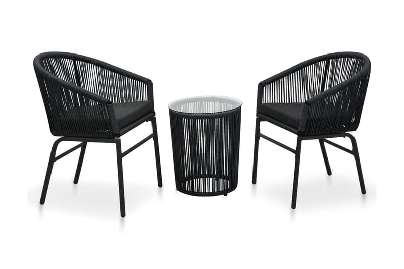 Bistrogrupp 3 delar med dynor PVC-rotting svart - Svart - Balkonggrupper - Caféset