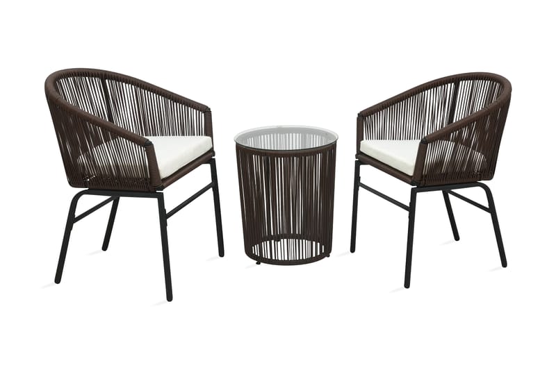 Bistrogrupp 3 delar med dynor PVC-rotting brun - Brun - Utemöbler - Utegrupp - Caféset
