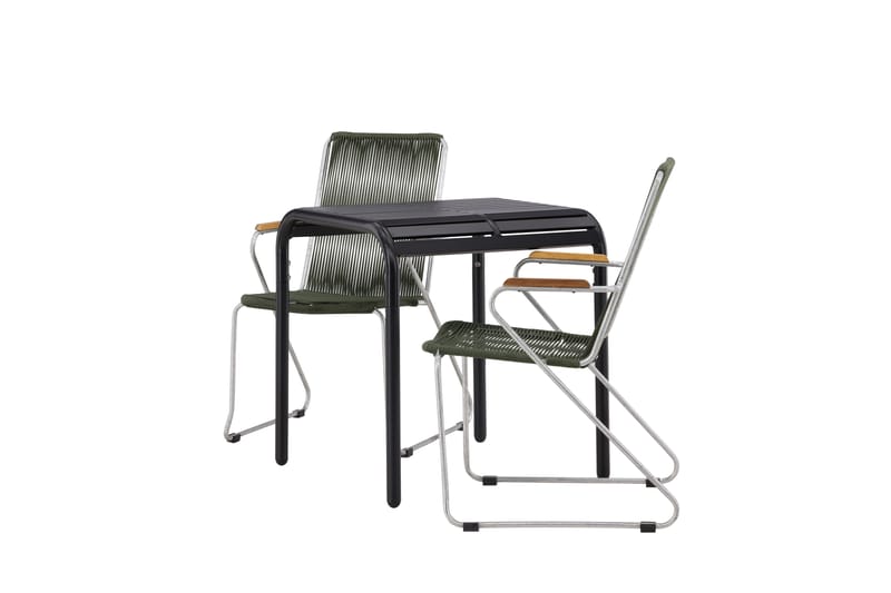 Borneo Caféset 70 cm + 2 st Bois Karmstolar - Grön/Svart - Utemöbler - Utegrupp - Caféset