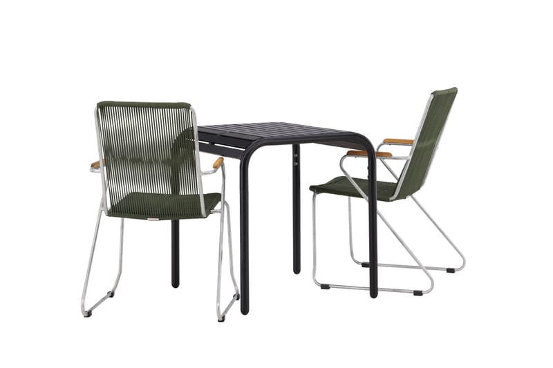 Borneo Caféset 70 cm + 2 st Bois Karmstolar - Grön/Svart - Utemöbler - Utegrupp - Caféset