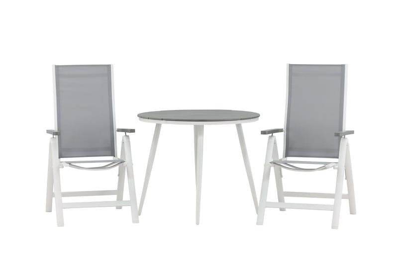 Break Cafégrupp Rund 90 cm + 2 Albany Postitionsstol - Vit/Grå - Utemöbler - Balkong - Balkongmöbler - Balkonggrupper