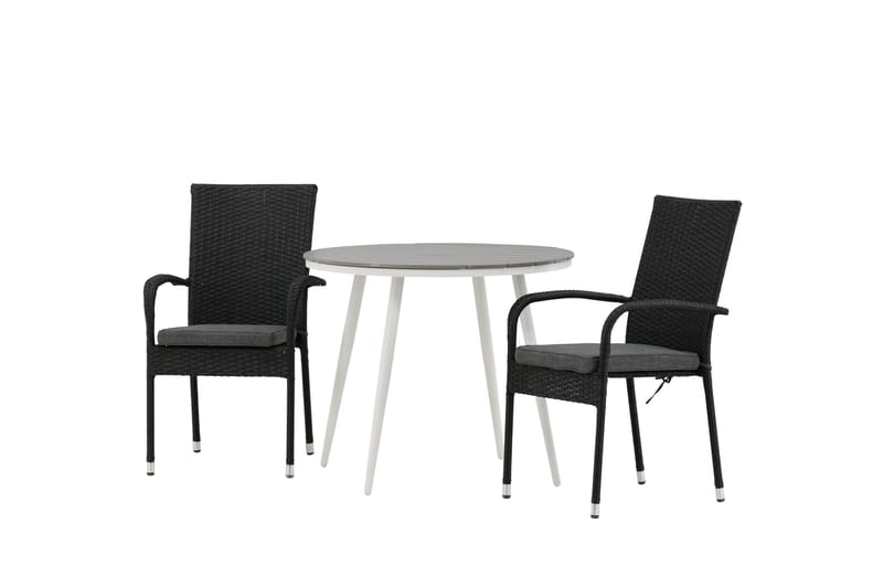 Break Cafégrupp Rund 90 cm + 2 Anna Matstol - Svart/Grå - Utemöbler - Balkong - Balkongmöbler - Balkonggrupper