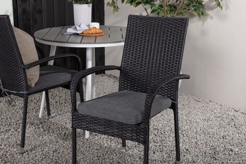 Break Cafégrupp Rund 90 cm + 2 Anna Matstol - Svart/Grå - Utemöbler - Balkong - Balkongmöbler - Balkonggrupper