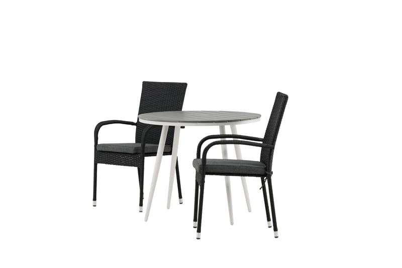 Break Cafégrupp Rund 90 cm + 2 Anna Matstol - Svart/Grå - Utemöbler - Balkong - Balkongmöbler - Balkonggrupper