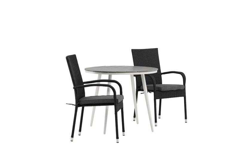Break Cafégrupp Rund 90 cm + 2 Anna Matstol - Svart/Grå - Utemöbler - Balkong - Balkongmöbler - Balkonggrupper