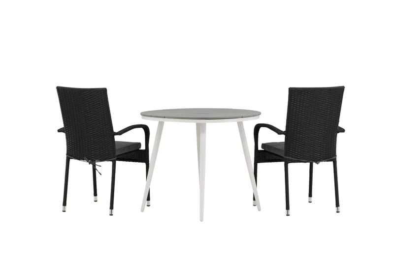 Break Cafégrupp Rund 90 cm + 2 Anna Matstol - Svart/Grå - Utemöbler - Balkong - Balkongmöbler - Balkonggrupper