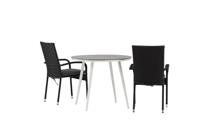 Break Cafégrupp Rund 90 cm + 2 Anna Matstol - Svart/Grå - Utemöbler - Balkong - Balkongmöbler - Balkonggrupper