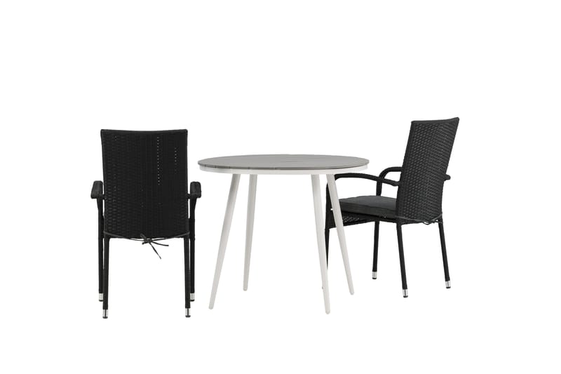 Break Cafégrupp Rund 90 cm + 2 Anna Matstol - Svart/Grå - Utemöbler - Balkong - Balkongmöbler - Balkonggrupper