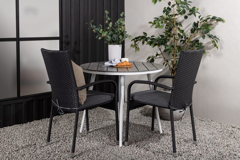 Break Cafégrupp Rund 90 cm + 2 Anna Matstol - Svart/Grå - Utemöbler - Balkong - Balkongmöbler - Balkonggrupper