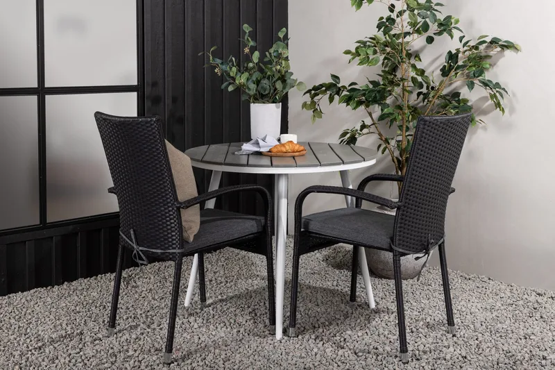 Break Cafégrupp Rund 90 cm + 2 Anna Matstol - Svart/Grå - Utemöbler - Balkong - Balkongmöbler - Balkonggrupper