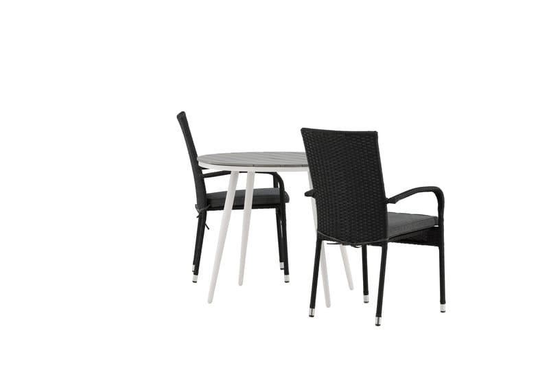 Break Cafégrupp Rund 90 cm + 2 Anna Matstol - Svart/Grå - Utemöbler - Balkong - Balkongmöbler - Balkonggrupper