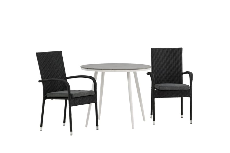 Break Cafégrupp Rund 90 cm + 2 Anna Matstol - Svart/Grå - Utemöbler - Balkong - Balkongmöbler - Balkonggrupper