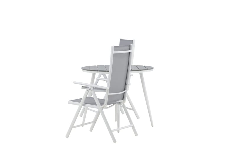 Break Cafégrupp Rund 90 cm + 2 Break Positionsstol - Vit/Grå - Utemöbler - Balkong - Balkongmöbler - Balkonggrupper
