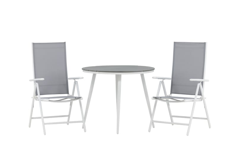 Break Cafégrupp Rund 90 cm + 2 Break Positionsstol - Vit/Grå - Utemöbler - Utegrupp - Caféset