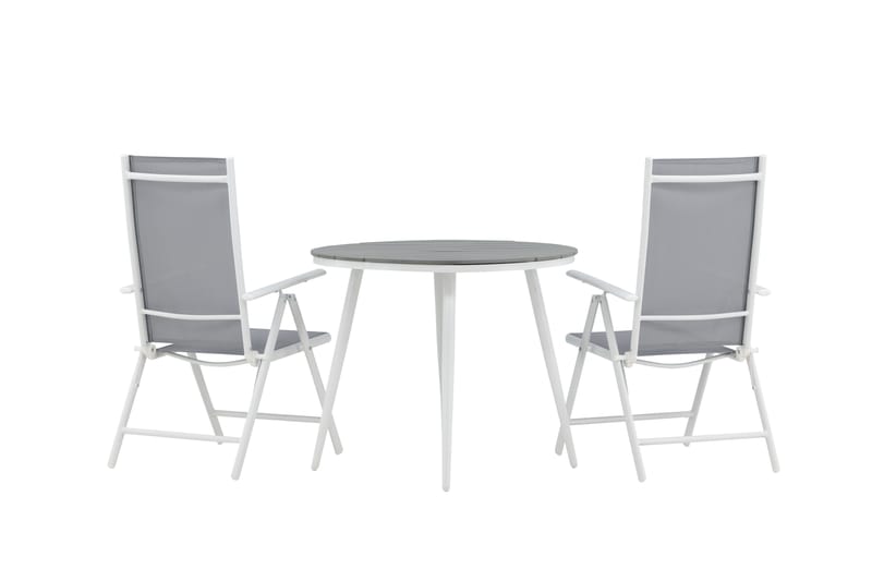 Break Cafégrupp Rund 90 cm + 2 Break Positionsstol - Vit/Grå - Utemöbler - Utegrupp - Caféset