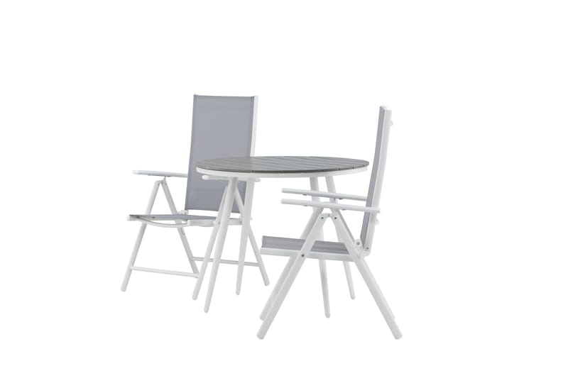 Break Cafégrupp Rund 90 cm + 2 Break Positionsstol - Vit/Grå - Utemöbler - Utegrupp - Caféset