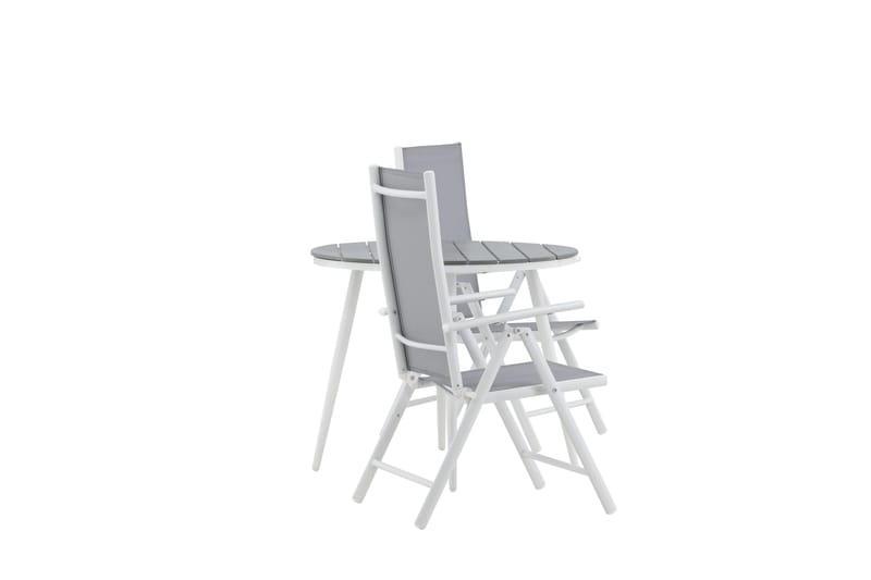 Break Cafégrupp Rund 90 cm + 2 Break Positionsstol - Vit/Grå - Utemöbler - Balkong - Balkongmöbler - Balkonggrupper