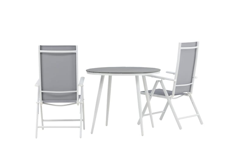 Break Cafégrupp Rund 90 cm + 2 Break Positionsstol - Vit/Grå - Utemöbler - Balkong - Balkongmöbler - Balkonggrupper