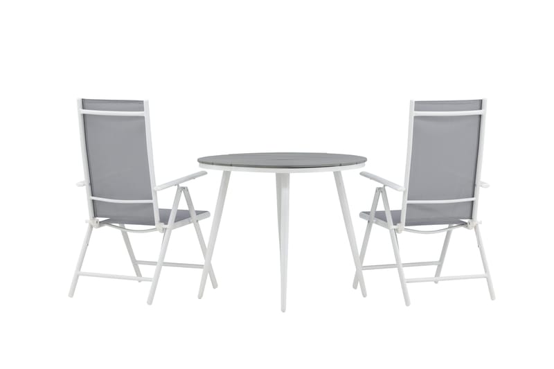 Break Cafégrupp Rund 90 cm + 2 Break Positionsstol - Vit/Grå - Utemöbler - Balkong - Balkongmöbler - Balkonggrupper