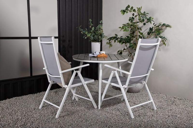 Break Cafégrupp Rund 90 cm + 2 Break Positionsstol - Vit/Grå - Utemöbler - Balkong - Balkongmöbler - Balkonggrupper