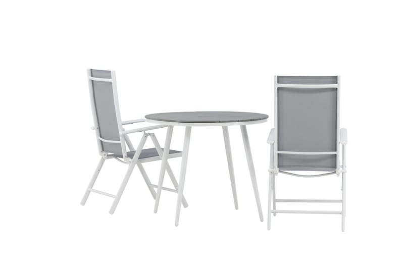 Break Cafégrupp Rund 90 cm + 2 Break Positionsstol - Vit/Grå - Utemöbler - Balkong - Balkongmöbler - Balkonggrupper