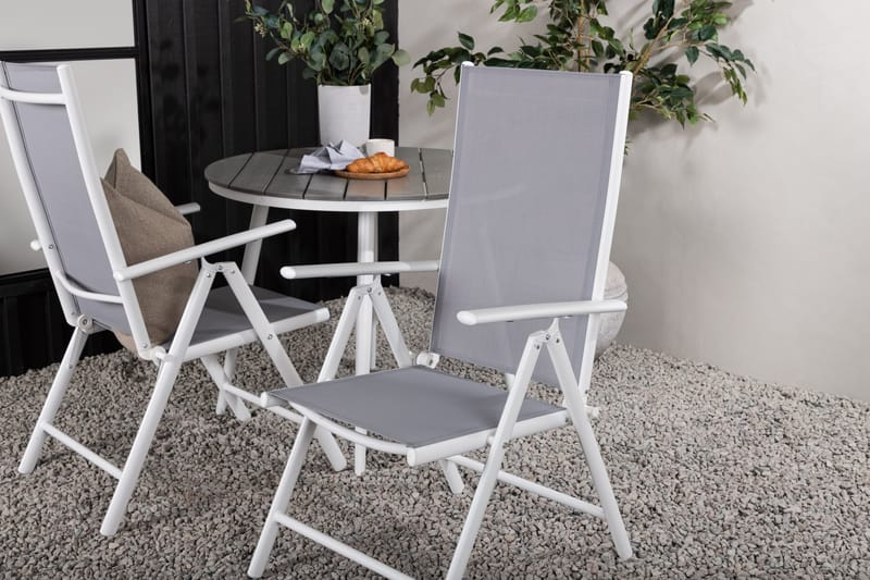 Break Cafégrupp Rund 90 cm + 2 Break Positionsstol - Vit/Grå - Utemöbler - Balkong - Balkongmöbler - Balkonggrupper