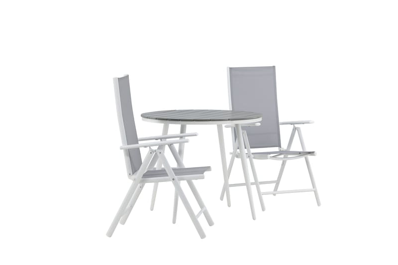 Break Cafégrupp Rund 90 cm + 2 Break Positionsstol - Vit/Grå - Utemöbler - Balkong - Balkongmöbler - Balkonggrupper