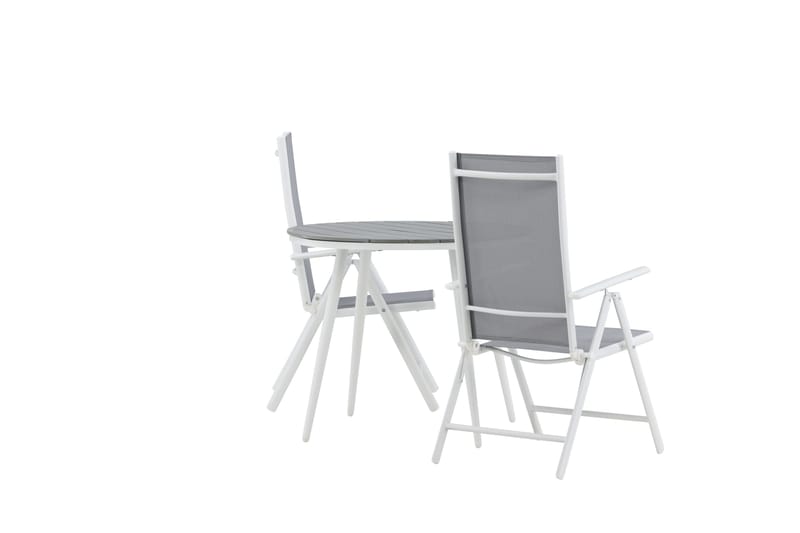 Break Cafégrupp Rund 90 cm + 2 Break Positionsstol - Vit/Grå - Utemöbler - Balkong - Balkongmöbler - Balkonggrupper