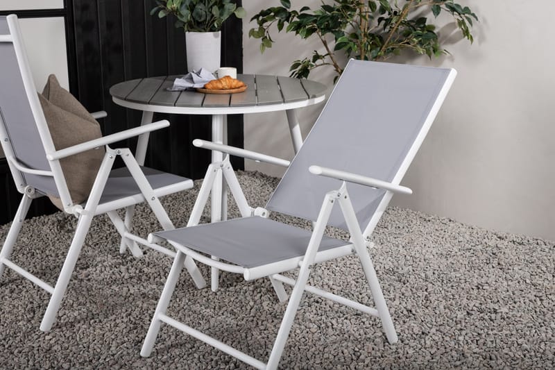 Break Cafégrupp Rund 90 cm + 2 Break Positionsstol - Vit/Grå - Utemöbler - Balkong - Balkongmöbler - Balkonggrupper