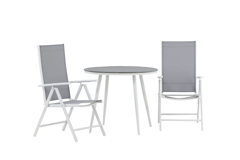 Break Cafégrupp Rund 90 cm + 2 Break Positionsstol - Vit/Grå - Utemöbler - Balkong - Balkongmöbler - Balkonggrupper