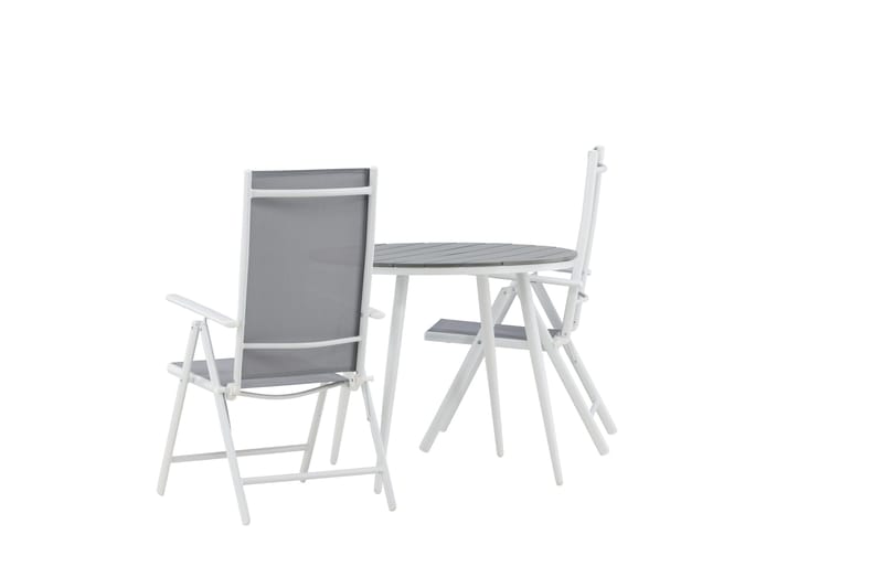 Break Cafégrupp Rund 90 cm + 2 Break Positionsstol - Vit/Grå - Utemöbler - Balkong - Balkongmöbler - Balkonggrupper