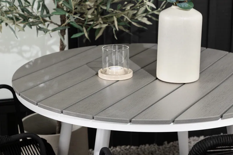 Break Cafégrupp Rund 90 cm + 2 Lindos Karmstol - Svart/Grå - Utemöbler - Balkong - Balkongmöbler - Balkonggrupper