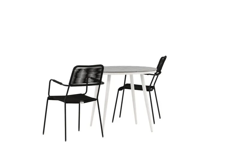 Break Cafégrupp Rund 90 cm + 2 Lindos Karmstol - Svart/Grå - Utemöbler - Balkong - Balkongmöbler - Balkonggrupper