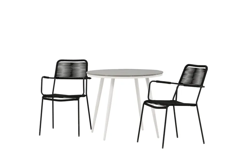Break Cafégrupp Rund 90 cm + 2 Lindos Karmstol - Svart/Grå - Utemöbler - Balkong - Balkongmöbler - Balkonggrupper
