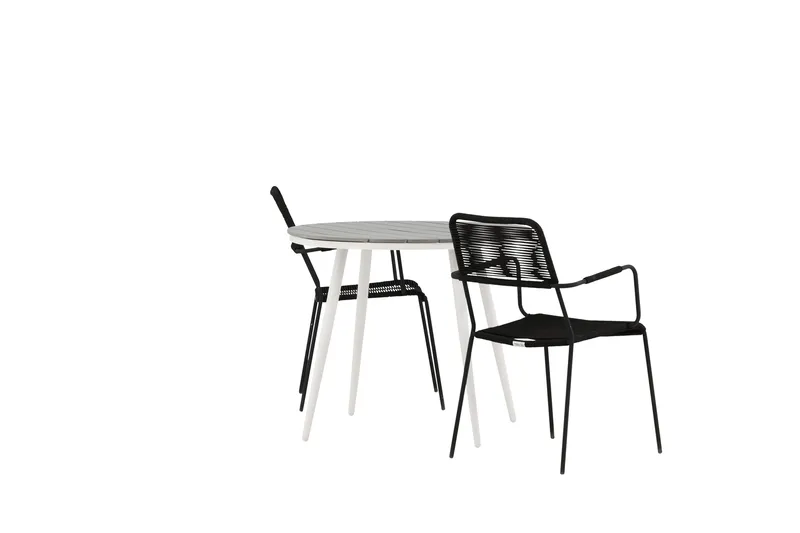 Break Cafégrupp Rund 90 cm + 2 Lindos Karmstol - Svart/Grå - Utemöbler - Balkong - Balkongmöbler - Balkonggrupper