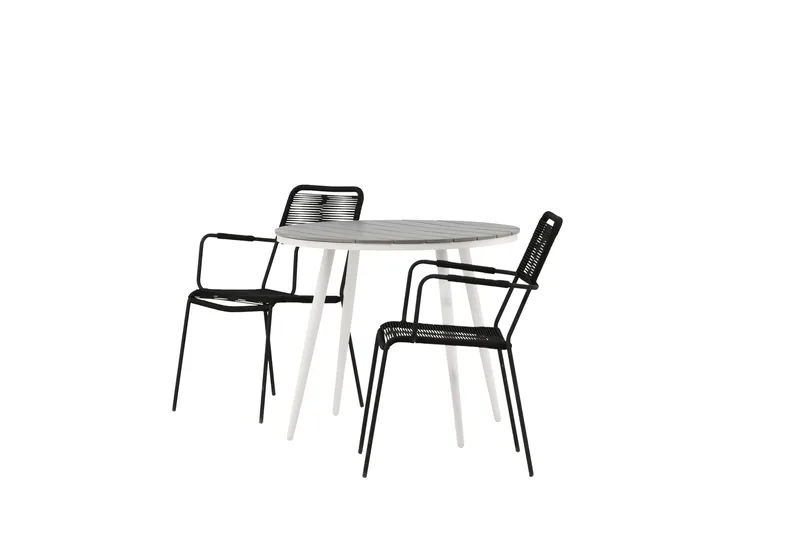 Break Cafégrupp Rund 90 cm + 2 Lindos Karmstol - Svart/Grå - Utemöbler - Balkong - Balkongmöbler - Balkonggrupper