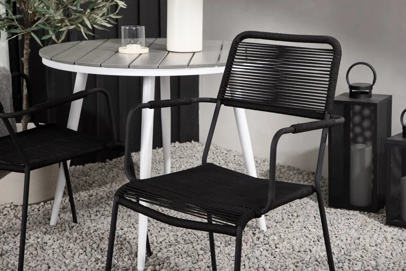 Break Cafégrupp Rund 90 cm + 2 Lindos Karmstol - Svart/Grå - Utemöbler - Balkong - Balkongmöbler - Balkonggrupper