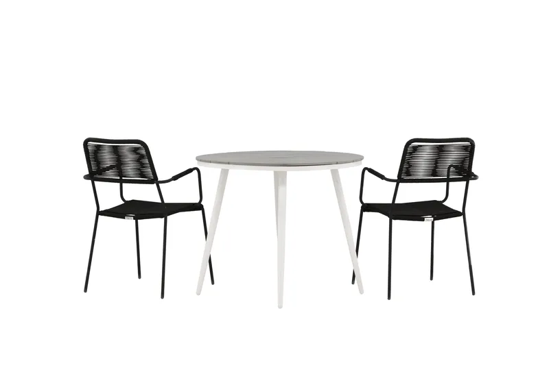 Break Cafégrupp Rund 90 cm + 2 Lindos Karmstol - Svart/Grå - Utemöbler - Balkong - Balkongmöbler - Balkonggrupper