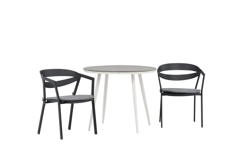Break Cafégrupp Rund 90 cm + 2 Slit Matstol - Svart/Grå - Utemöbler - Balkong - Balkongmöbler - Balkonggrupper
