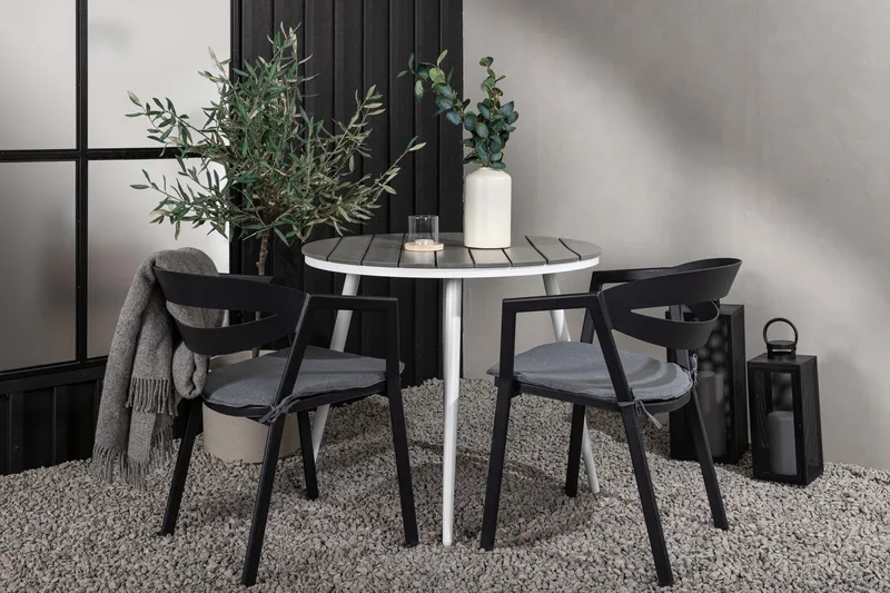Break Cafégrupp Rund 90 cm + 2 Slit Matstol - Svart/Grå - Utemöbler - Balkong - Balkongmöbler - Balkonggrupper