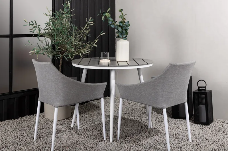 Break Cafégrupp Rund 90 cm + 2 Spoga Matstol - Vit/Grå - Utemöbler - Balkong - Balkongmöbler - Balkonggrupper