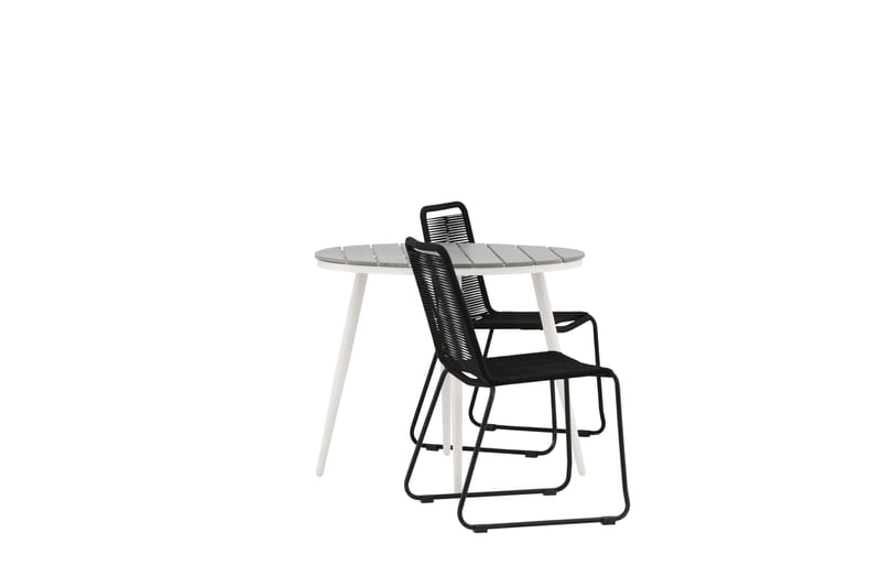 Break Matgrupp Rund 90 cm + 2 Lindos Stapelbar Stol - Svart/Grå - Utemöbler - Balkong - Balkongmöbler - Balkonggrupper