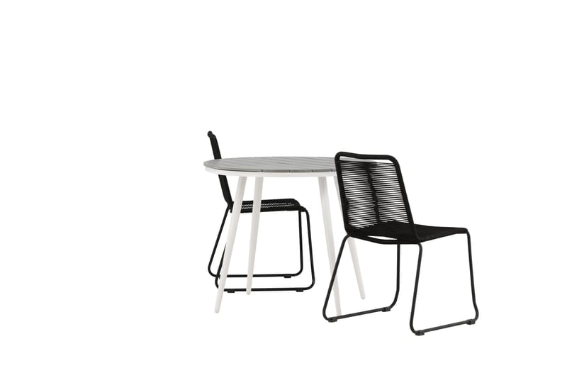 Break Matgrupp Rund 90 cm + 2 Lindos Stapelbar Stol - Svart/Grå - Utemöbler - Balkong - Balkongmöbler - Balkonggrupper