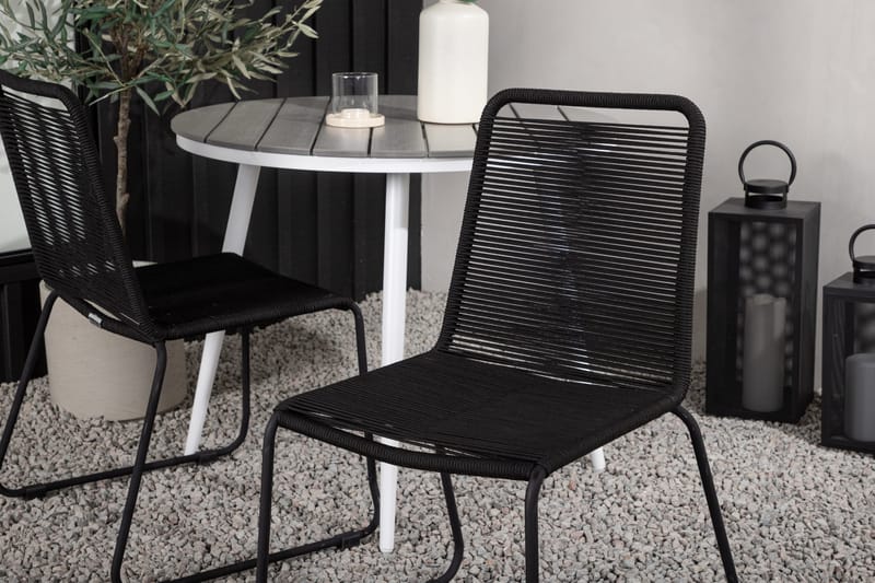 Break Matgrupp Rund 90 cm + 2 Lindos Stapelbar Stol - Svart/Grå - Utemöbler - Balkong - Balkongmöbler - Balkonggrupper
