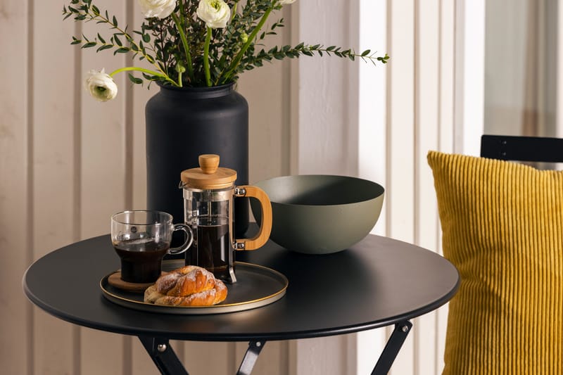 BRUNSHUSE Cafébord 60 cm Rund Svart + 2 Klappstolar - Balkonggrupper - Caféset