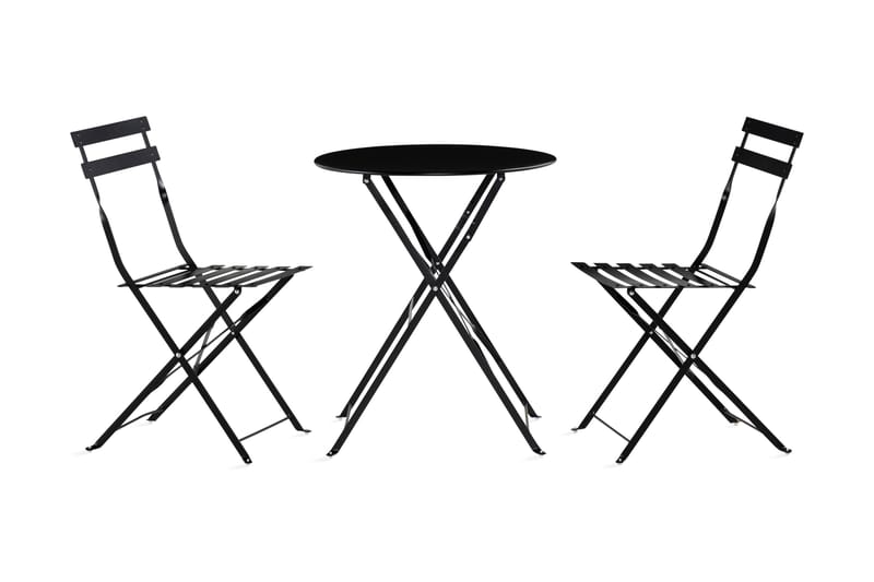 BRUNSHUSE Cafébord 60 cm Rund Svart + 2 Klappstolar - Balkonggrupper - Caféset