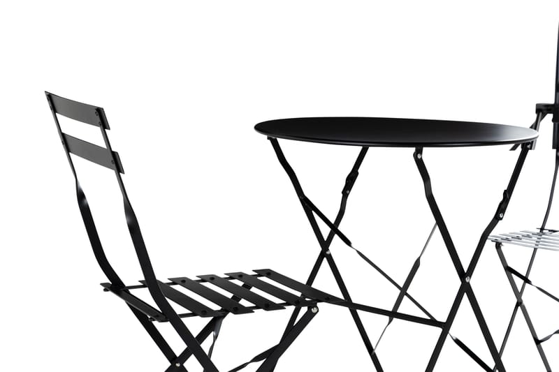 BRUNSHUSE Cafébord 60 cm Rund Svart + 2 Klappstolar - Balkonggrupper - Caféset
